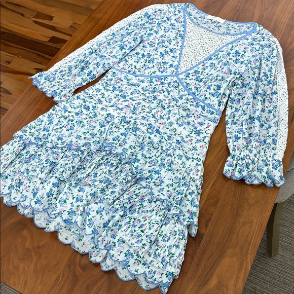 LoveShackFancy Marquise Ditsy Floral Print Mini Dress Cottagecore Lace Size 6 - Picture 4 of 9
